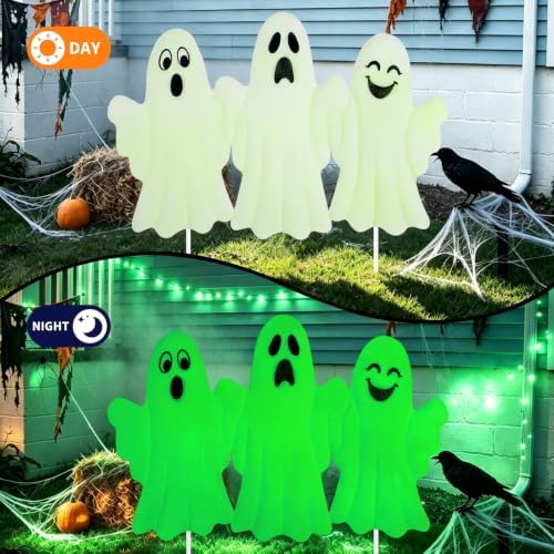 YiYa Halloween Garden Decorations Metal Ghost Yard Signs with Stake