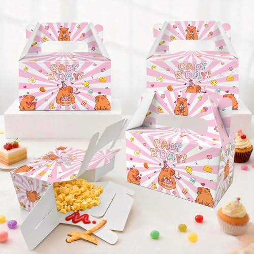 BGFMVS 12 Pack Capybara Birthday Party Favor Boxes Pink Cartoon Goodie Bags