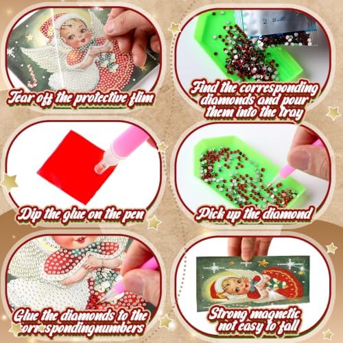 Saillong 12 Pack Vintage Christmas Diamond Painting Greeting Card Kits DIY Retro Christmas Diamond Art Cards with Envelope Xmas 5D Rhinestones Painting Kit for Adults DIY Craft Family Friend Xmas Gift