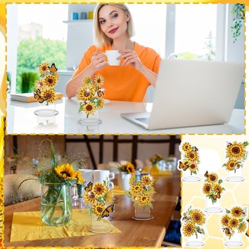 Kosiz 9 Pcs Sunflower Diamond Art Tabletop Decor Sunflower Diamond Art Kits