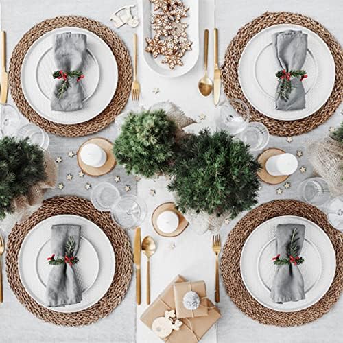 Christmas Napkin Rings Set of 12, Pine Needles Wreath with Red Berry Napkin Holder for Winter, Family Gathering, Banquet, Xmas Serviette Buckles for Table Setting (Pine Needles&Berry)