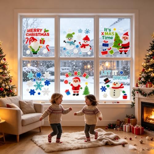 6 Sheets Christmas Gel Window Clings, Christmas Window Stickers for Glass