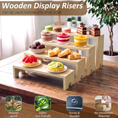 2 Set Wooden Cupcake Stand for Decor, 4 Tiered Display Risers