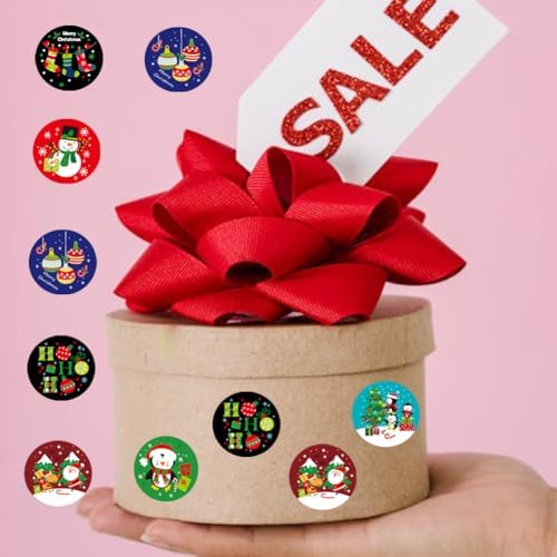 500pcs Small Christmas Roll Stickers - 8 Designs: Santa Claus/Snowmen/Elk - Xmas Holiday Winter Self-Adhesive Stickers for Envelopes Invitations Cards Party Gift Decorations