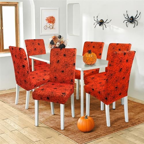 Halloween Chair Covers for Dining Room Set of 6 Halloween Dining Chair Protectors 6 Pcs Stretch Removable Washable Chair Slipcovers 6 Pack for Scary Home and Party Decor