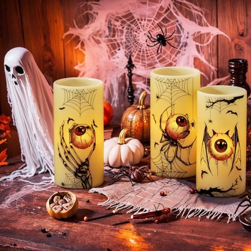 Eldnacele Cobweb Halloween Flameless Candles Battery Operated with 6H Timer