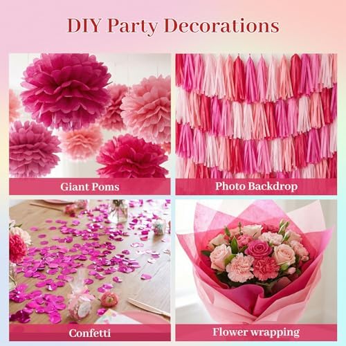 Shindel 120 Sheets Pink Tissue Paper, 20 X 14 inches