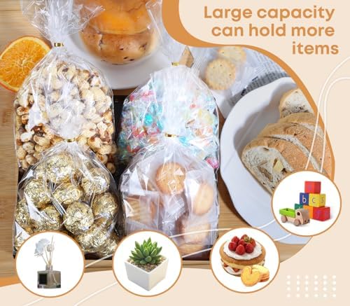 SUREHOME Cellophane Bags, 100 Pack Clear Gift Bag Cellophane Treat Bags with Ties 6x10 Inch Plastic Small Cello Candy Bag for Cookies Birthday Party Favors Packaging Gift Goodie Bakery Popcorn Wraps