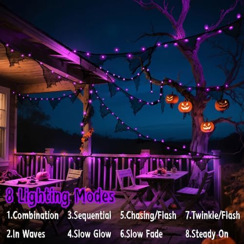cshare Halloween Lights Battery Operated or USB, Creepy Cloth String Lights with Timer Waterproof 9.8ft 30LED Purple String Lights Halloween Decortions for Fireplace Window Door Mirror