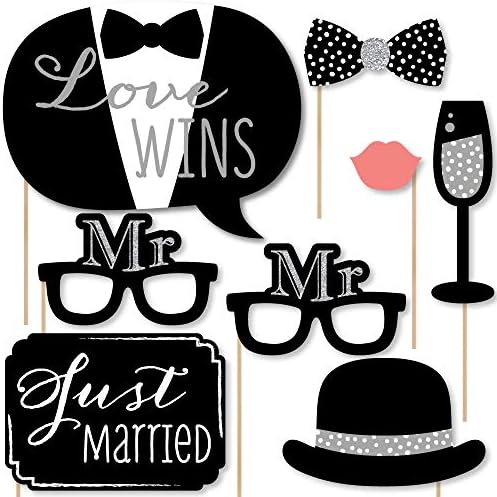 Mr. and Mr. - Silver - Gay Wedding Photo Booth Prop Kit, DIY Props - 20pc