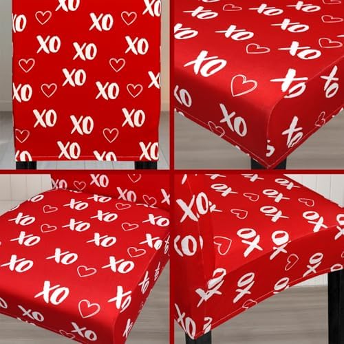 Valentine's Day Chair Covers for Dining Room Set of 4 Valentines Heart Dining Chair Slipcovers 4 Pcs Stretch Removable Washable Seat Protector 4 Pack for Valentine Home and Party Decor