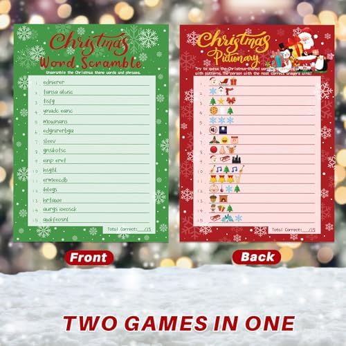 YQUQWN 32PCS Christmas Party Games Word Guessing Game, Christmas Trivia Cards Pattern Guessing Game Winter Xmas Party for Kids Family School Office Games Supplies