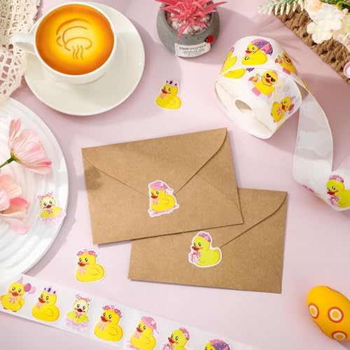 Whaline 1000 Pcs Pink Rubber Duck Roll Stickers Self-Adhesive Cute Girls Duck Themed Label Decals for Envelope Water Bottle Scrapbook Decor Spring Summer Birthday Party Supplies