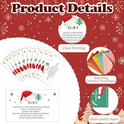 Christmas Scavenger Hunt Games Set, Xmas Treasure Hunt Clue Games for Friends Family, Winter Holiday Activities for Large Groups, Christmas Holiday Party Supplies Decorations, 01