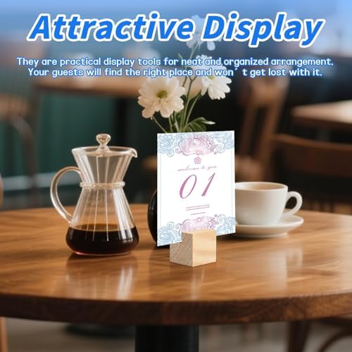 30Pcs 1.2x1.2 Inches Wood Table Number Stands, Wood Place Card Holders, Wooden Holders for Wedding, Ceremony, Birthday, Party, Home Decoration, Events (2mm Slots)