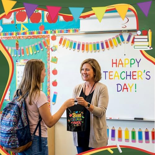 Engrowtic 50 Pcs Back to School Teacher Gift Bags Resealable First Day of School Teacher Treat Bag Bulk Thank You Goodie Pouches with Handles for Classroom Preschool Kindergarten Supplies