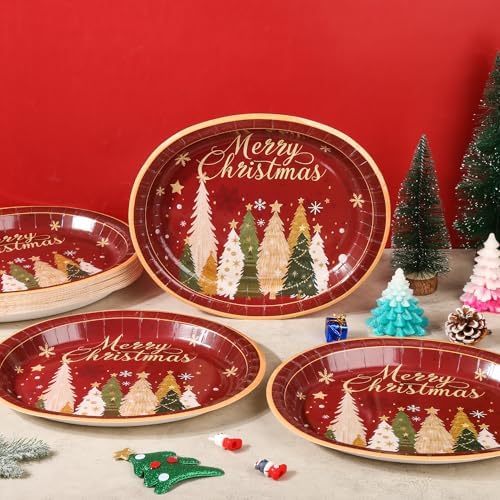 Christmas Oval Plates 10x12 Inch, Christmas Tree Disposable Plates
