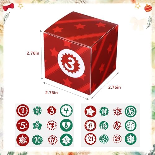 KESOTE DIY Empty Advent Calendar, 24 Cardboard Treasure Boxes with 1-24 Number Stickers Christmas Countdown Calendar for Xmas Holiday Decor