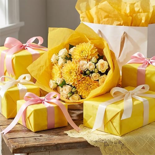 Bobobag 100 Sheets Yellow Tissue Paper 20"X14" Tissue Paper for Gift Bags, Gift Wrapping Tissue, Christmas Tissue Paper Anniversary Holiday Decoration Arts Craft