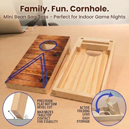 Mini Cornhole Set for Adults, Tabletop Bean Bag Toss Game with 2 Wooden Boards and 8 Bean Bags, 10.12 x 5.71 in Desktop Cornhole Games for Office, Home, Game Night, Party Gift