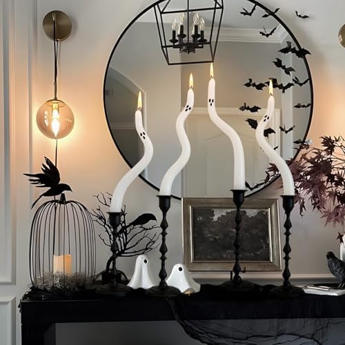 Halloween Decorations Indoor - 4 Pack Cute Ghost Taper Candles