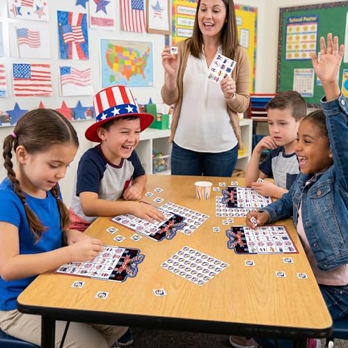 Joy Bang 4th of July Games for Kids Adults, Bingo Card Game for 24 Player Fourth of July Independence Day Patriotic Crafts Activities Games for Family Large Group Party Favors Supplies Gifts for Kids