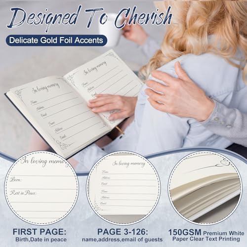Engrowtic 64 Pcs Guest Book Set Funeral Guest Book Memorial Service, Blue