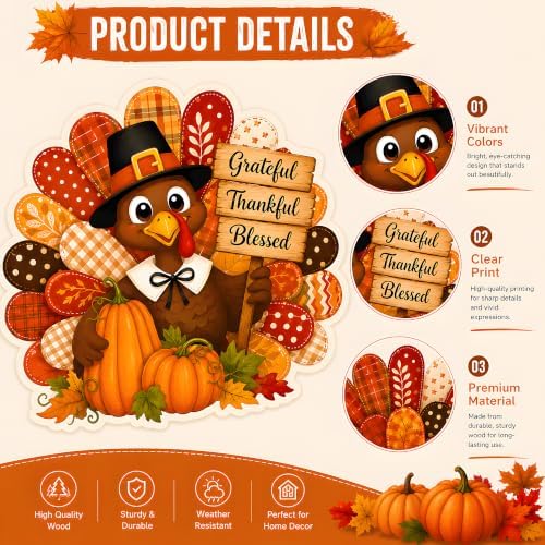 Thanksgiving Decorations - Hanging Wooden Sign for Front Door