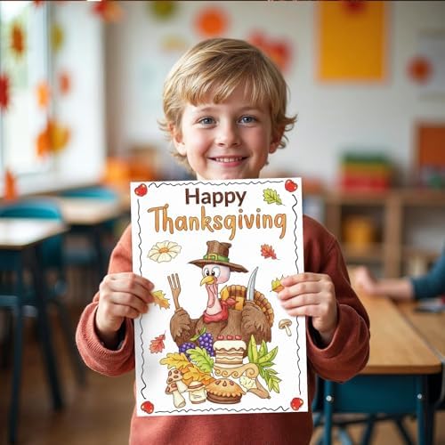 24PCS Thanksgiving Coloring Placemats Cards Party Supplies – Give Thanks Paper Mats Fall Turkey Dinner Table Decorations