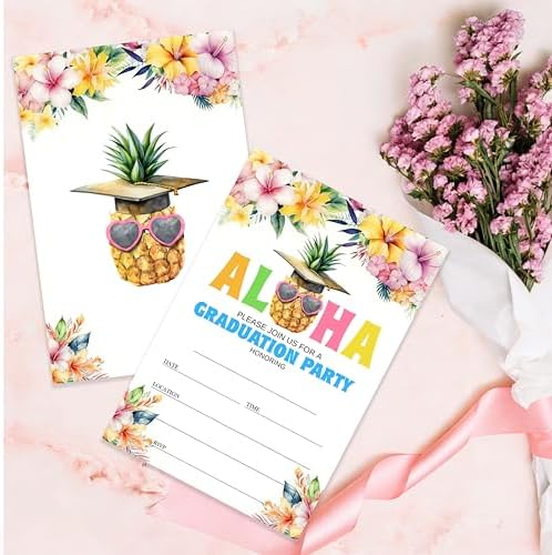 4x6 2026 Aloha Graduation Party Invitations (20 Cards + 20 Envelopes) - Pineapple Tropical Grad Celebration Invites.(018)