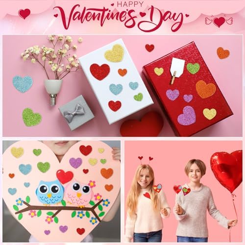 JULBEAR 300Pcs Glitter Heart Foam Stickers Colorful Stickers Kids Craft