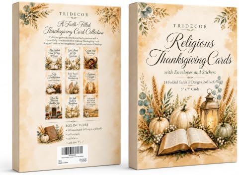 Religious Thanksgiving Cards, 18 Christian 5x7 Cards with Envelopes