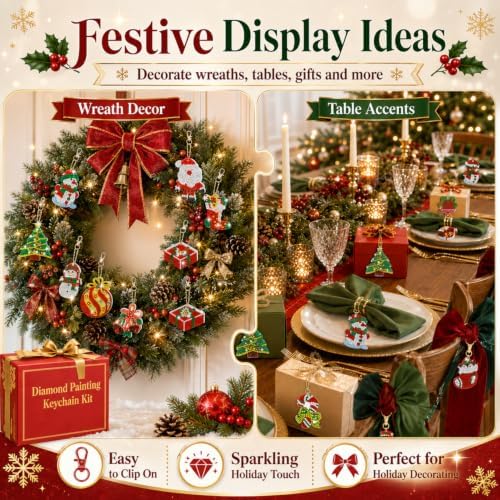 Yaomiao 17 Pcs Double Sided Diamond Art Christmas Ornaments Keychains 5d