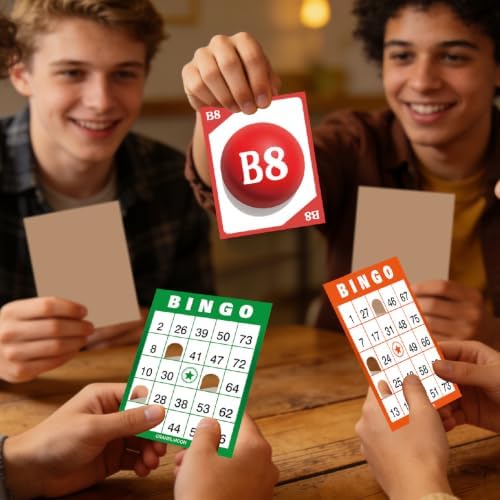 GRANDLMOON Large Size 80 Bingo Calling Cards and 200 Reusable Portable Windowed Bingo Game Cards Set in Vibrant Colors No Chips Needed (1-75 Version, Vol 1)