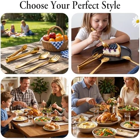 24 Pcs Gold Plastic Serving Utensils Set, Disposable & Reusable Supplies