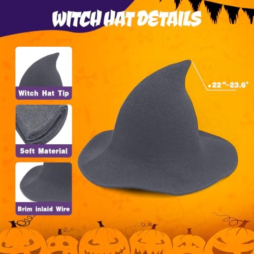 Women Witch Hat for Halloween Wool Hats Wide Brim Spire Knitted Cap for Party Masquerade Cosplay Costume Daily