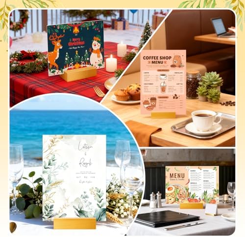 15 Pieces Gold Wood Table Number Stands Wood Place Card Holders Picture Holder Acrylic Sign Holders for Ceremony Birthday Party Home Decoration
