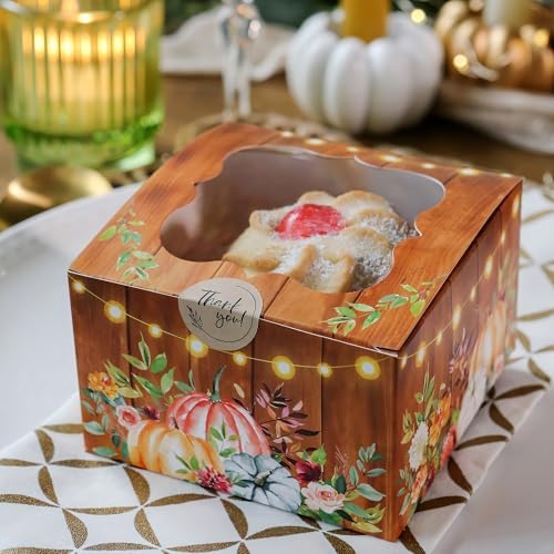 Fall Cookie Boxes with Window and Decorative Seal Sticker (Set of 30), Treat Boxes For Desserts, Party Favors For Guests