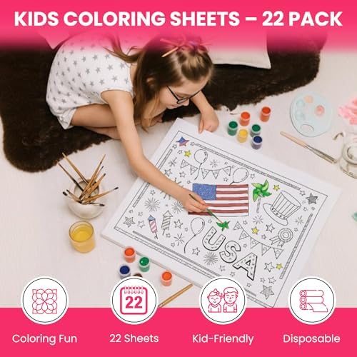 Iconikal Patriotic Coloring Placemats 22 Double-Sided 14x10
