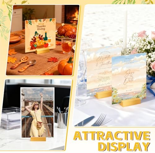 15 Pieces Gold Wood Table Number Stands Wood Place Card Holders Picture Holder Acrylic Sign Holders for Ceremony Birthday Party Home Decoration
