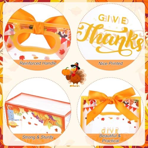 Capoda 24 Pack Thanksgiving Gift Bags with Handles, Pumpkin Turkey Print