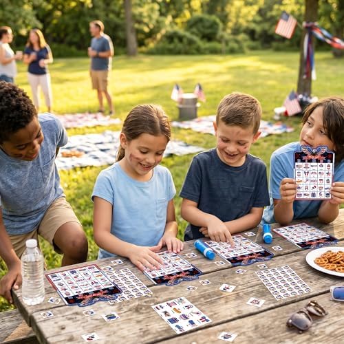 Joy Bang 4th of July Games for Kids Adults, Bingo Card Game for 24 Player Fourth of July Independence Day Patriotic Crafts Activities Games for Family Large Group Party Favors Supplies Gifts for Kids