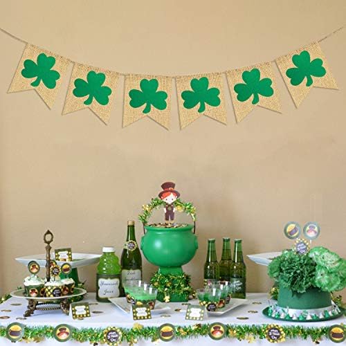 Partyprops Rustic Shamrock Garland | Burlap Shamrock Garland Banner | St. Patricks Day Decorations | Burlap Clover Garland Banner | Irish Day Celebration Decor