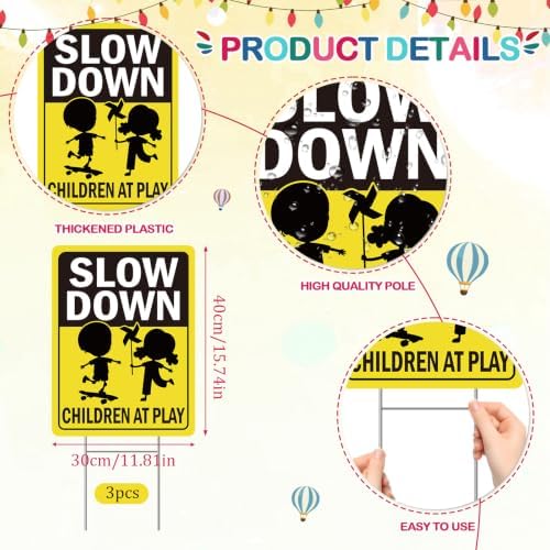 Rngmsi Slow Down Kids At Play Yard Sign Set 3pc with Ground Stakes