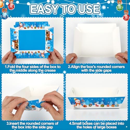 Jansun 36Pcs Christmas Movie Night Snack Trays Blue Candy Popcorn French Fries Snack Trays Christmas Movie Boxes for Snacks Tray Xmas Party Supplies