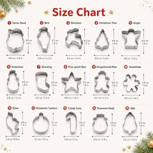 Mini Christmas Cookie Cutters, Metal Holiday Shapes, 15-Piece Set