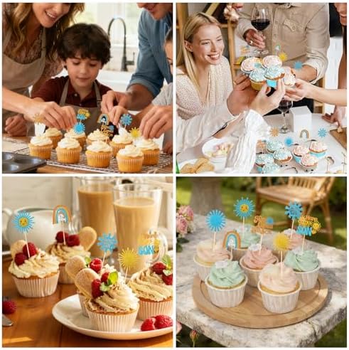 Here Comes the Son Cupcake Toppers, 48 PCS Here Comes the Son Baby Shower Decorations, Glitter Sun Themed Cupcake Party Decorations, Cupcakes Picks Food Picks for Baby Shower Party, Birthday, Wedding