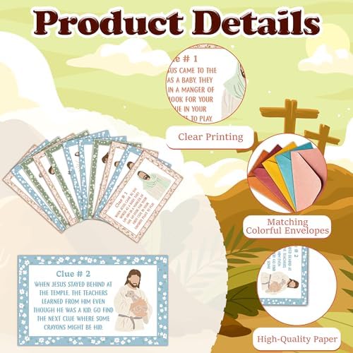 Religious Easter Scavenger Hunt Game, Christian Games for Family Treasure Riddle Hunt Cards Game Activities, Spring Holiday Indoor Outdoor Party Games Supplies, Religious Bible Gifts for Adults, 01