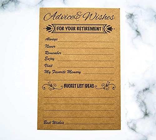 RXBC2011 Retirement Well Wish and Advice Cards Pack of 50 Rustic Kraft Retired Ideas Supplies and Decoration Happy Retiree Celebration Gift Bucket List Wish Funny Officially Retired