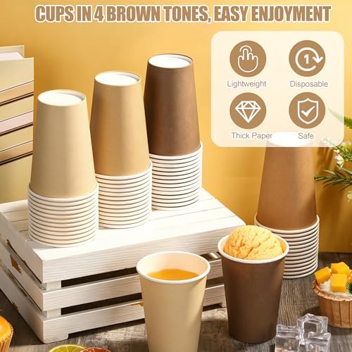 Kochorie 60 Pack 12 Ounce Disposable Gradient Brown Paper Cups, Neutral Party Cups, Drinking Cups for Holiday Party Supplies DIY Crafts, 4 Colors